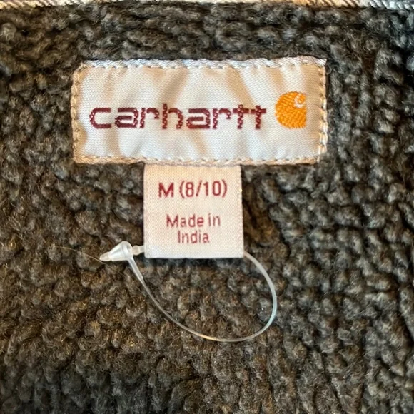 CARHARTT Size Medium 8/10 Plaid SnapFront Flannel Nubby Fleece Line Cotton CHORE - Picture 9 of 16